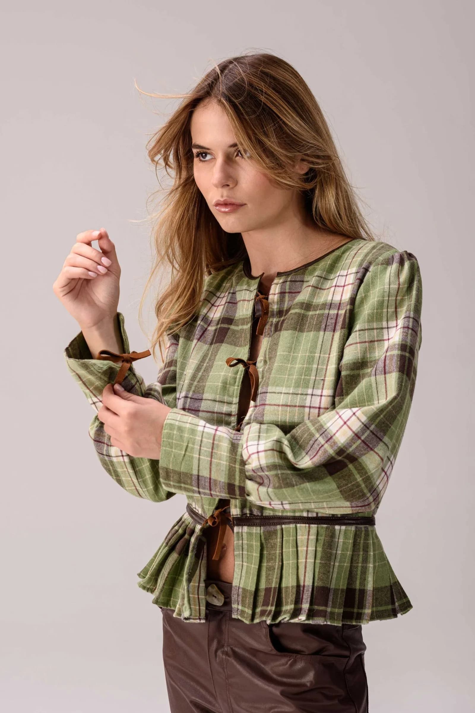 Blusa Herba (Tartán & cuero) — Verde XL