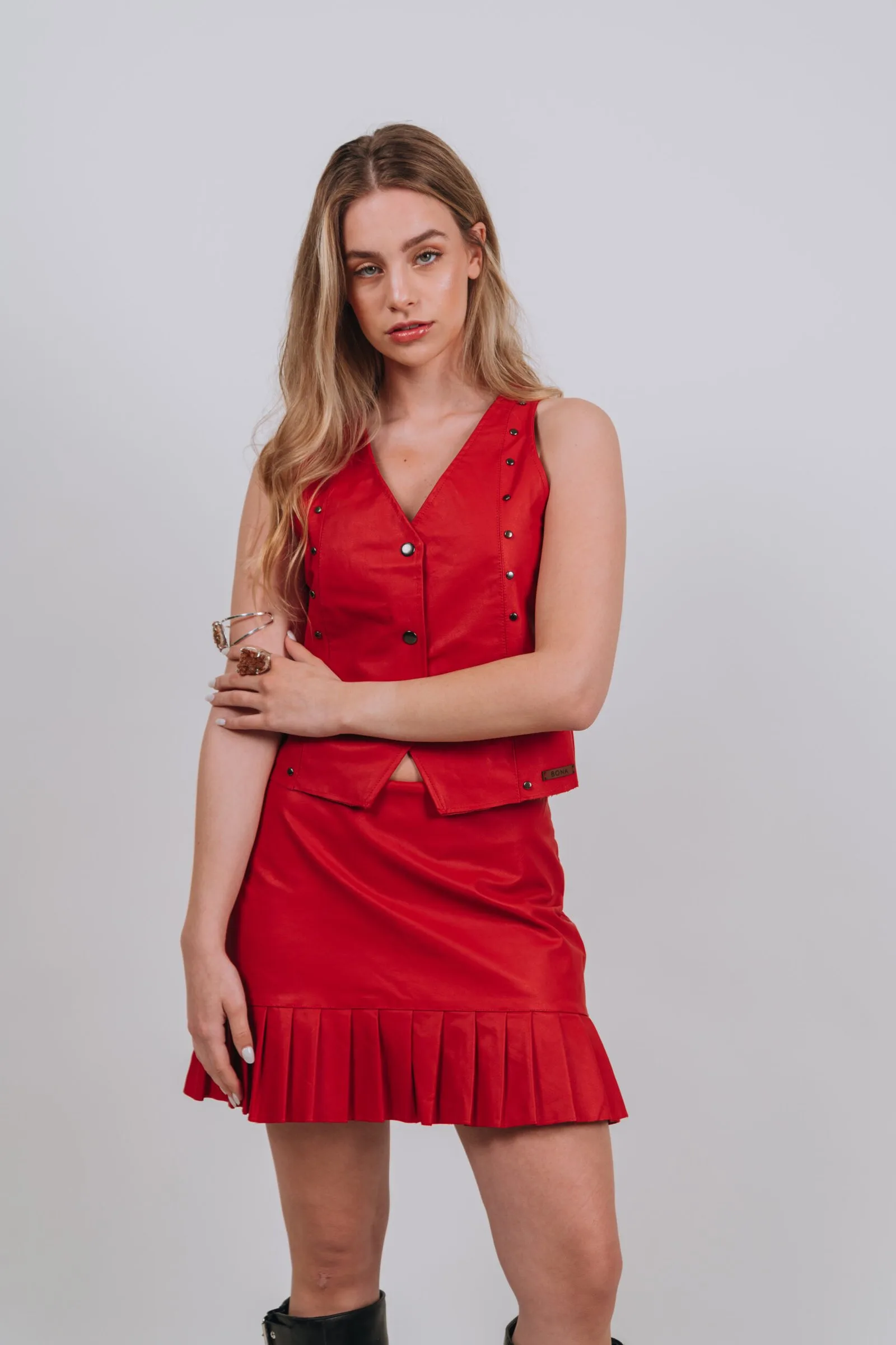 Delfos Leather Skirt — Leather clothing Rojo · BONA