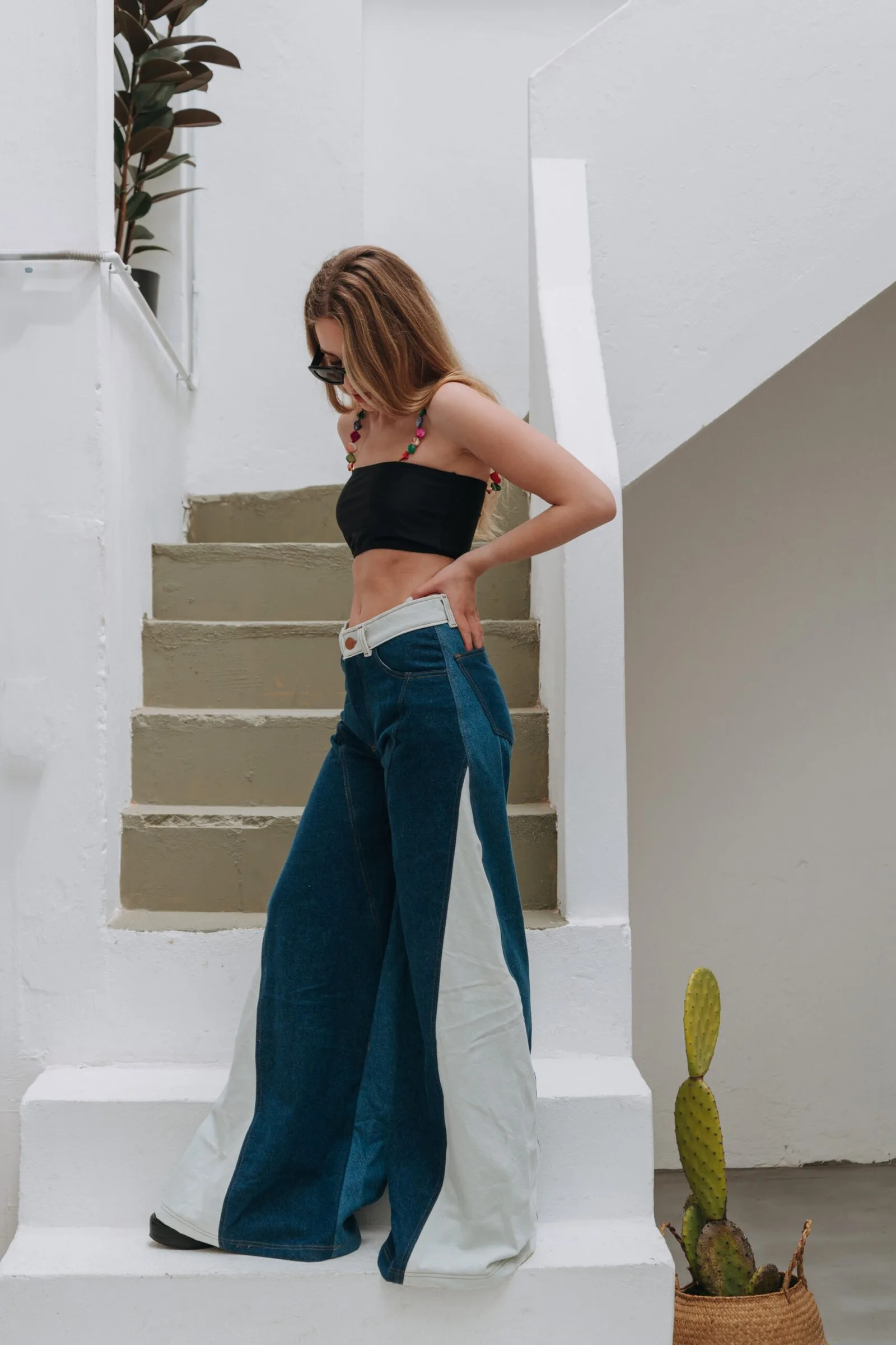 Jean Wide Leg Mediterráneo — Pantalones Bordo · BONA